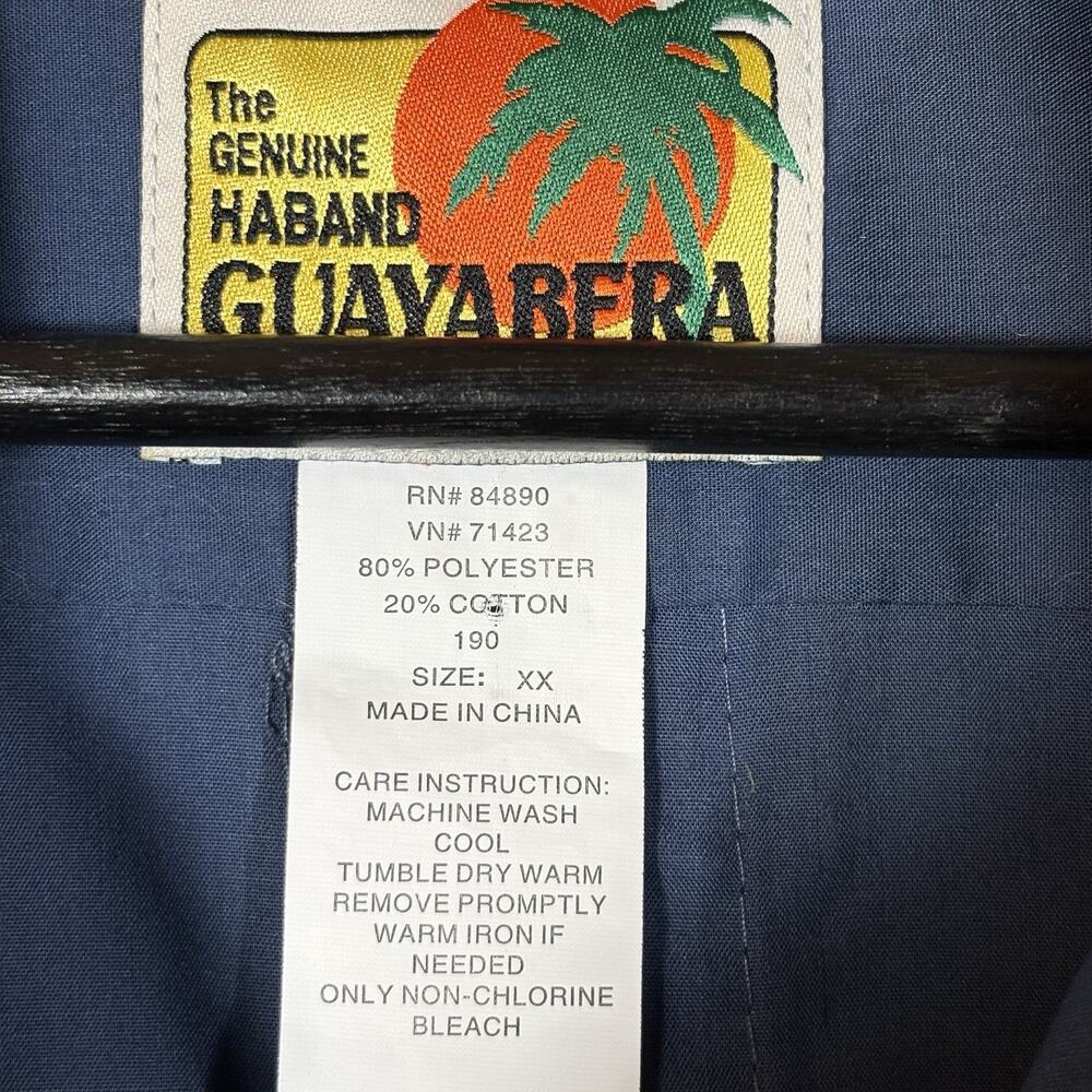Vintage Haband Guaybera Zip Up Shirt Dark Blue Vacation Islands Tropical XXL - Picture 3 of 9